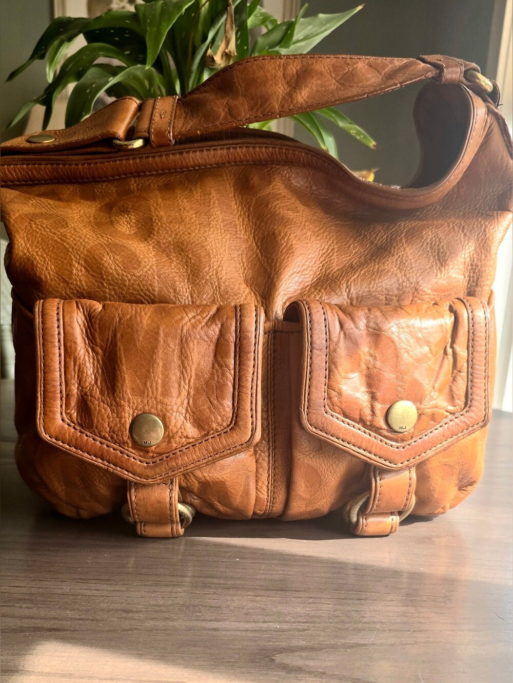 Marc Jacobs Vintage Signature Embossed Leather Double Pocket Large Hobo Bag